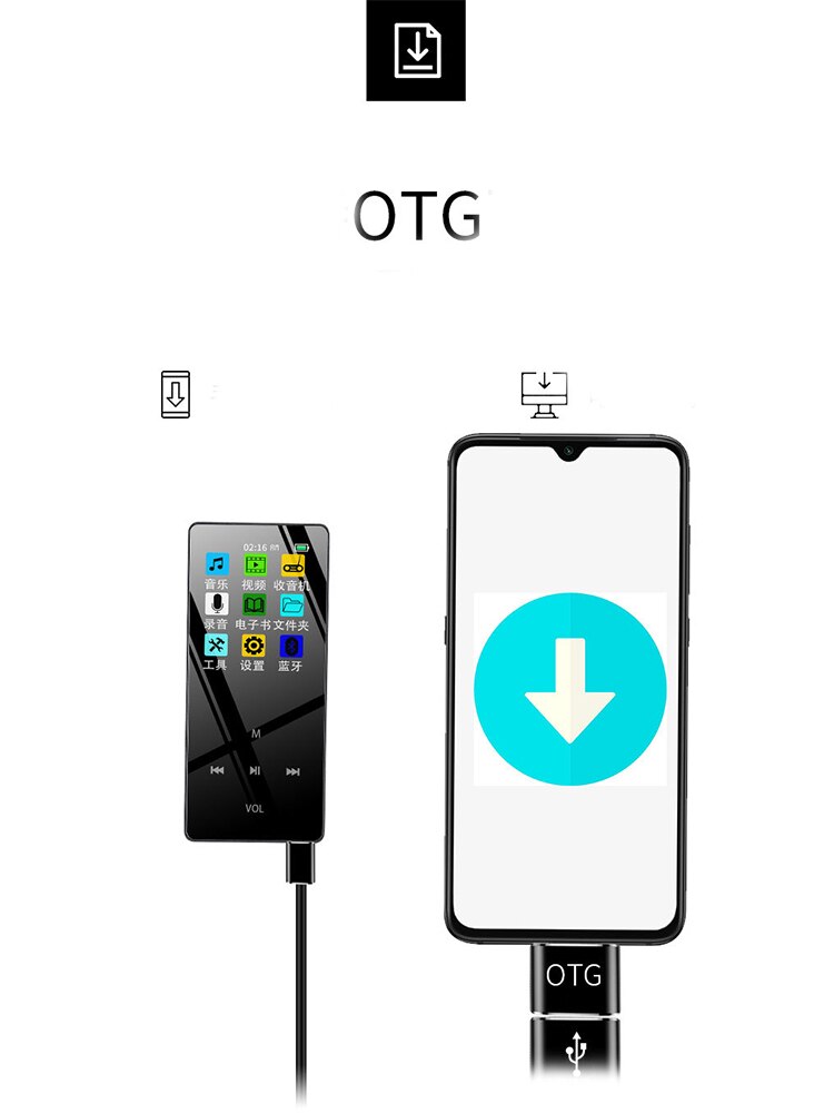 Mp3 Player with Bluetooth Fm Radio Recording Built-in Speaker Touch Key 1.8 Inch Screen Hifi Metal Portable Music Walkman