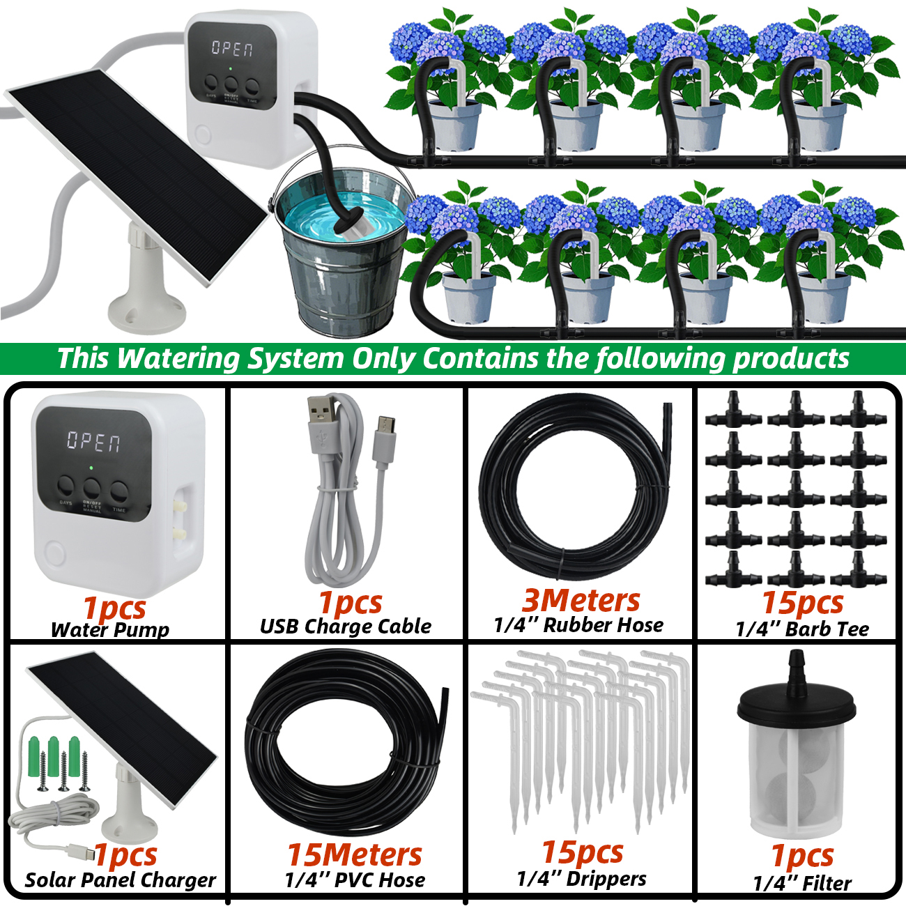 Garden Solar Timer Automatic Drip Irrigation Kit Solar Powered for Balcony Potted Plants Watering System DIY Dropper Fittings