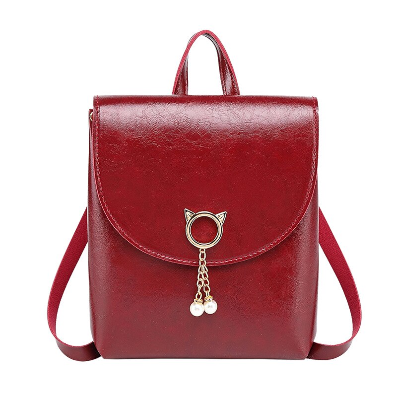 Dames bucket wax leren schoudertas telefoon winter college wind kleine rugzak luxe rugzak reistas: Rood