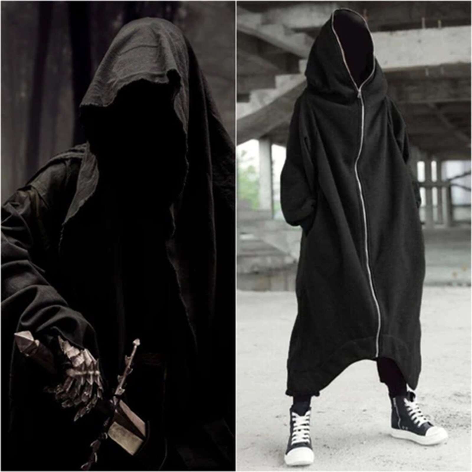 Abrigo largo Nazgul con capucha de manga larga Unisex, , con cierre de cremallera, forro polar, Sudadera larga X85