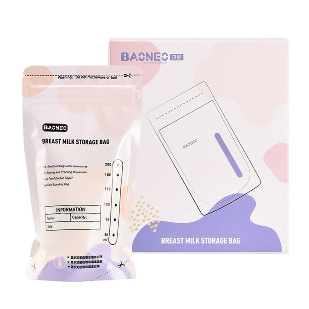 Baoneo 200mL Milk Freezer Bags Mother Milk Baby Food Storage Breast Milk Storage Bag BPA Free Baby Safe Feeding Bags Feeding