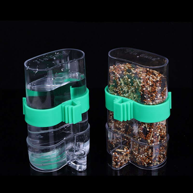 Green Bird Feeder Plastic Hanging Bird Food Container Outdoor Waterproof Bird Feeder Pet Drinking Fountain Dispenser: White transparent