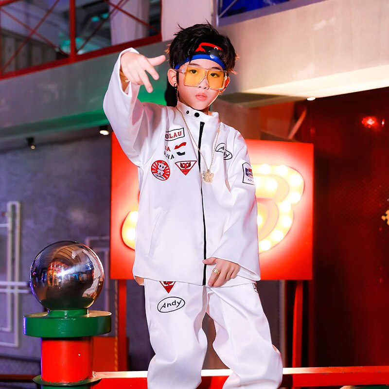 Moderne hiphop danskleding voor jongens en meisjes, wit jasje, hiphoppak, jazz streetdance kostuums, ravekleding, dqs 5961
