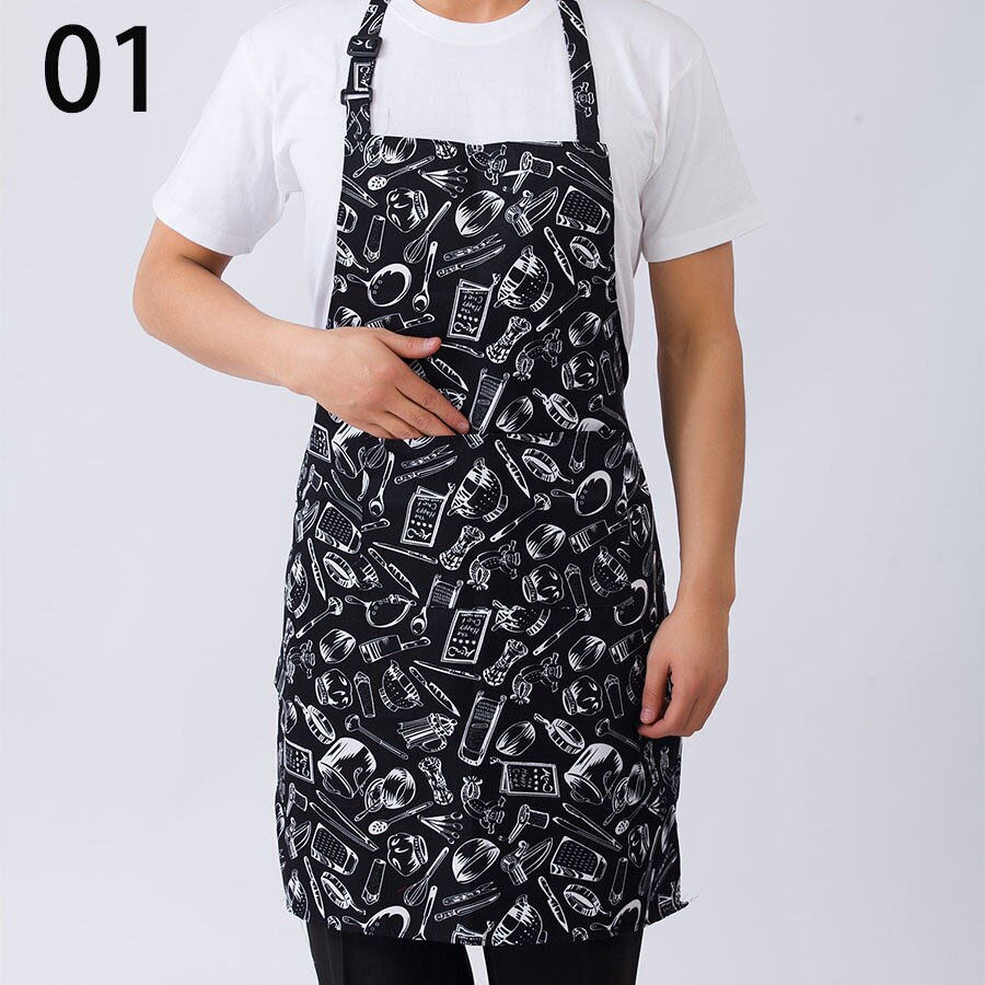 Zwarte Koken Bakken Schorten verstelbare Mouwloze Schort Streep Bib met zakken Halter Bib Delantal Keuken Restaurant: 01 black and white