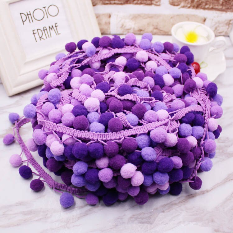 5 yards/rulle pompom spetsband sömnadstillbehör pom pom tofs pompoms trim bollfransar broderi gör-det-själv klädseltyg: Lila linje