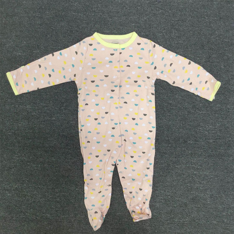 Spring and Autumn Geometric Picture Cotton Long Sleeve Baby One Piece Swimsuit 3 Piece Set 50cm(Pink & Yellow & Blue)