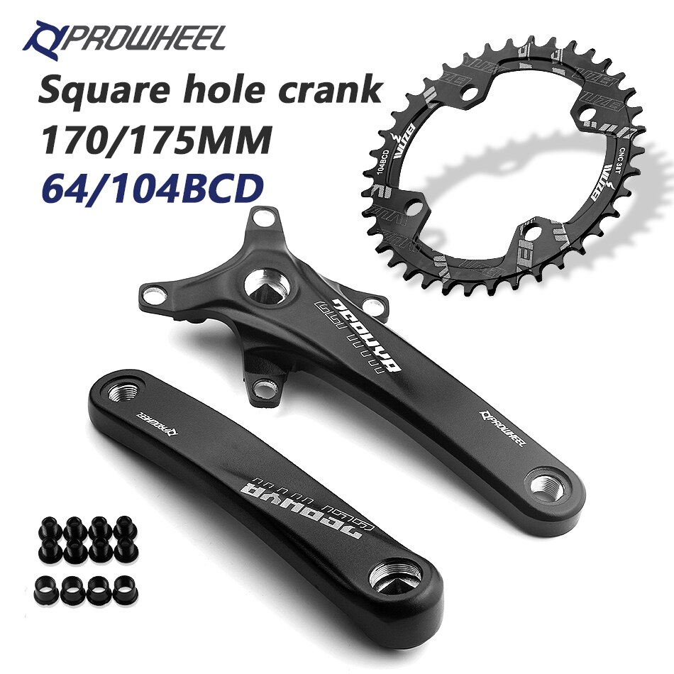 Prowheel 170/175mm manivelle 32-52T plaque pédalier vélo manivelle VTT roue à chaîne pignon trou carré 104BCD accessoires