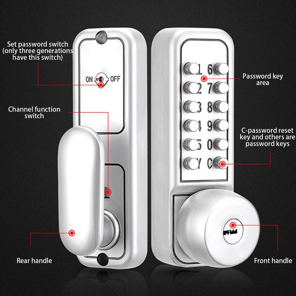 Digital Password Door Lock Mechanical Code Keyless Door Lock Waterproof Three Generation Password+Key Electronic Lock