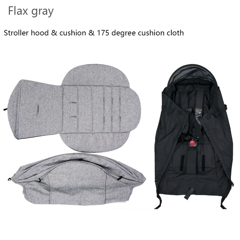 3Pcs/set Stroller Cover And Cushion Oxfords Back Zipper Pocket Baby Stroller Accessories For Babyzen yoyo Yoya Babytime Stroller: Flax grey