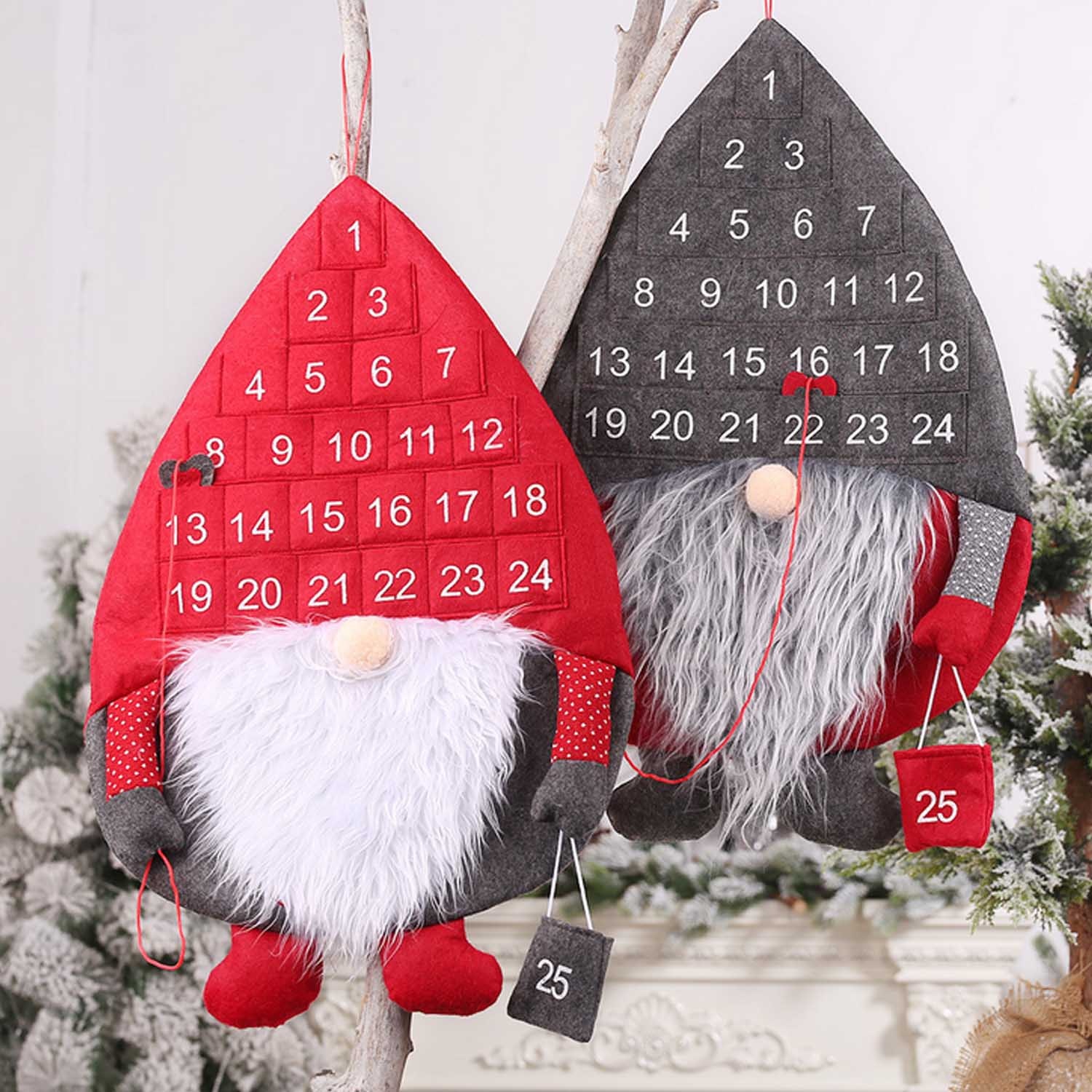 24 Days Santa Christmas Advent Calendar with Hanging Pockets Home Living Room Door Wall Decors Christmas Xmas Countdown Calendar