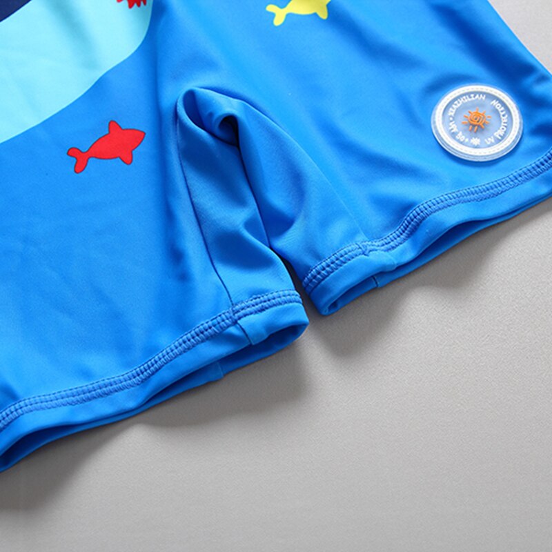 Children's Swimwear Hooded One Piece Toddler Baby Swimsuit 3/4 Sleeve Shark Blue Kids Bathing Suit Beachwear Indoor Swim Clothes