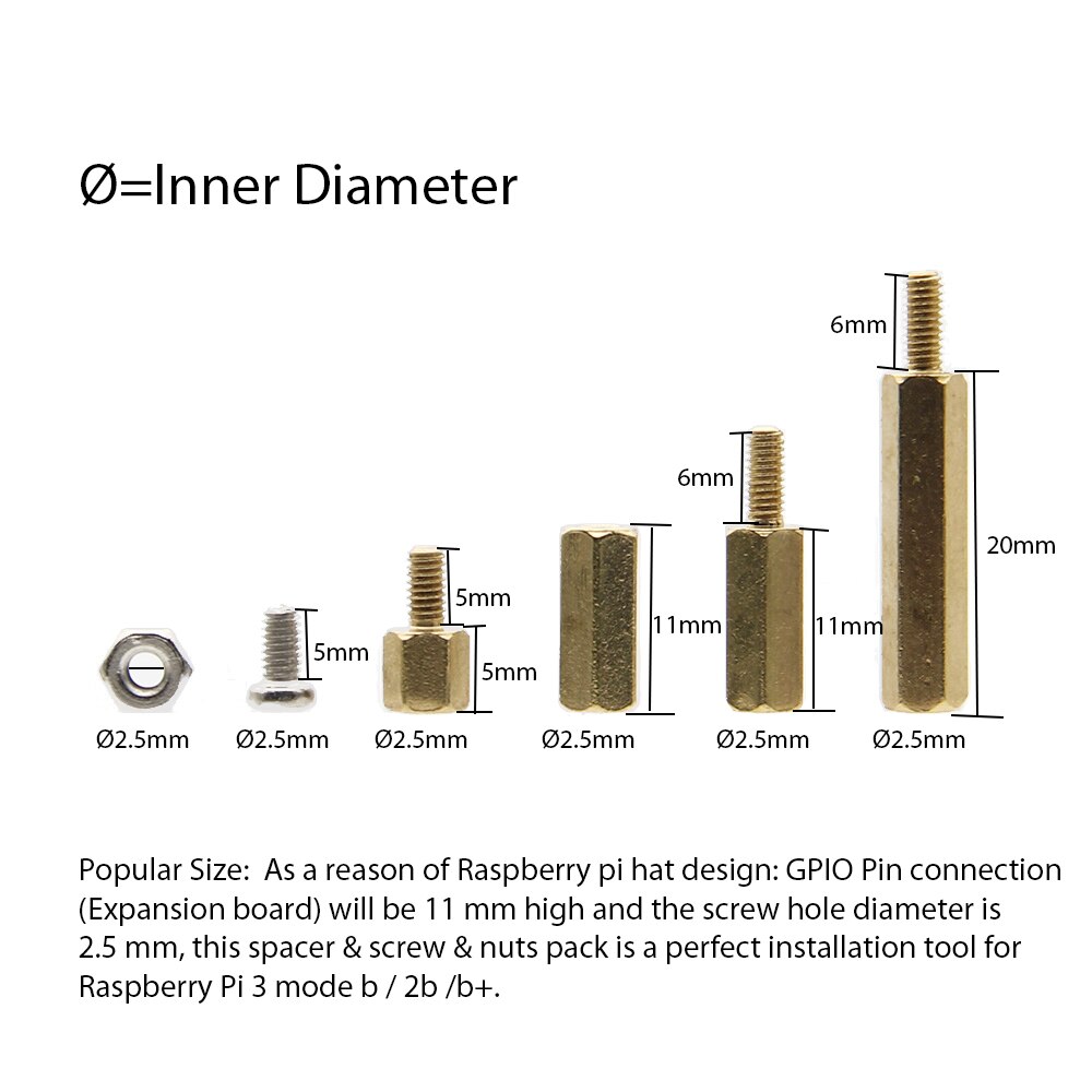 Raspberry Pi 4 Model B/3B+/3B Installation Tool 120Pcs M2.5 Series Hex Brass Spacer/Standoff+Nuts+Screws Accessories Kit