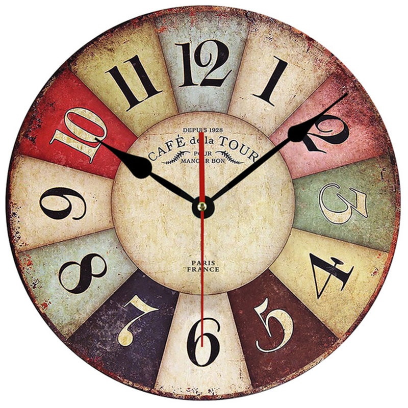 Reloj de pared de madera Timelike moderno Vintage rústico Shabby Chic hogar Oficina café reloj grande artístico de decoración: Default Title