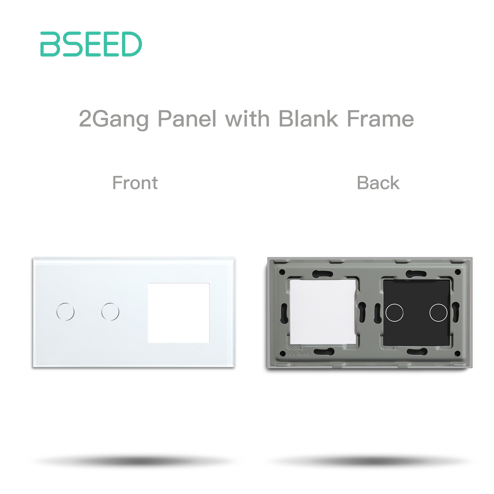 BSEED 157mm EU Standard Crystal Glass Panel Frame For Light Touch Switch Sockets DIY Double Wall Frame With Metal Base Included: black