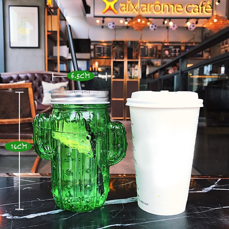 Ruida liten färsk kaktus form halm glas kopp hög temperatur resistent frukt tekopp sommar transparent glas kopp
