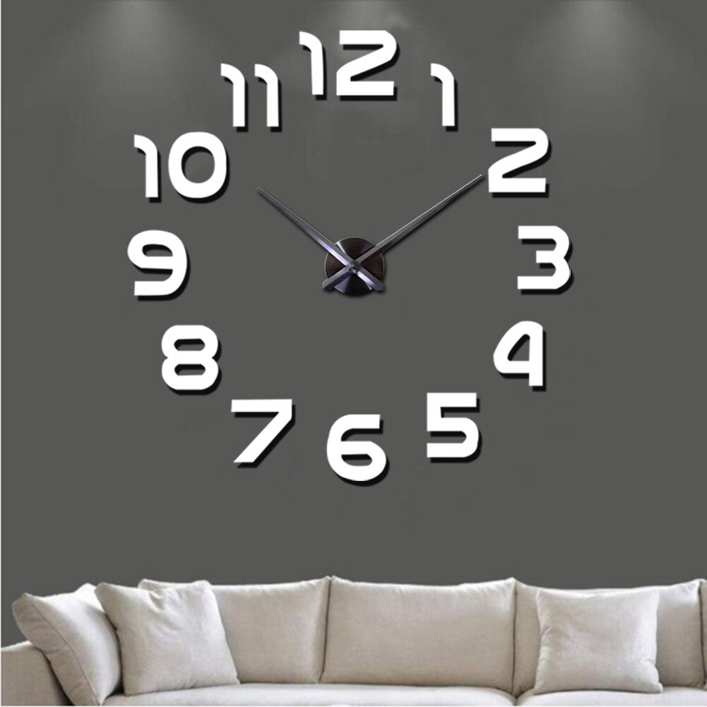 3D Wall Clock Stickers Modern Big Quartz Watch Clock Living Room Large Clocks Home Decoration Life Circular DIY: White
