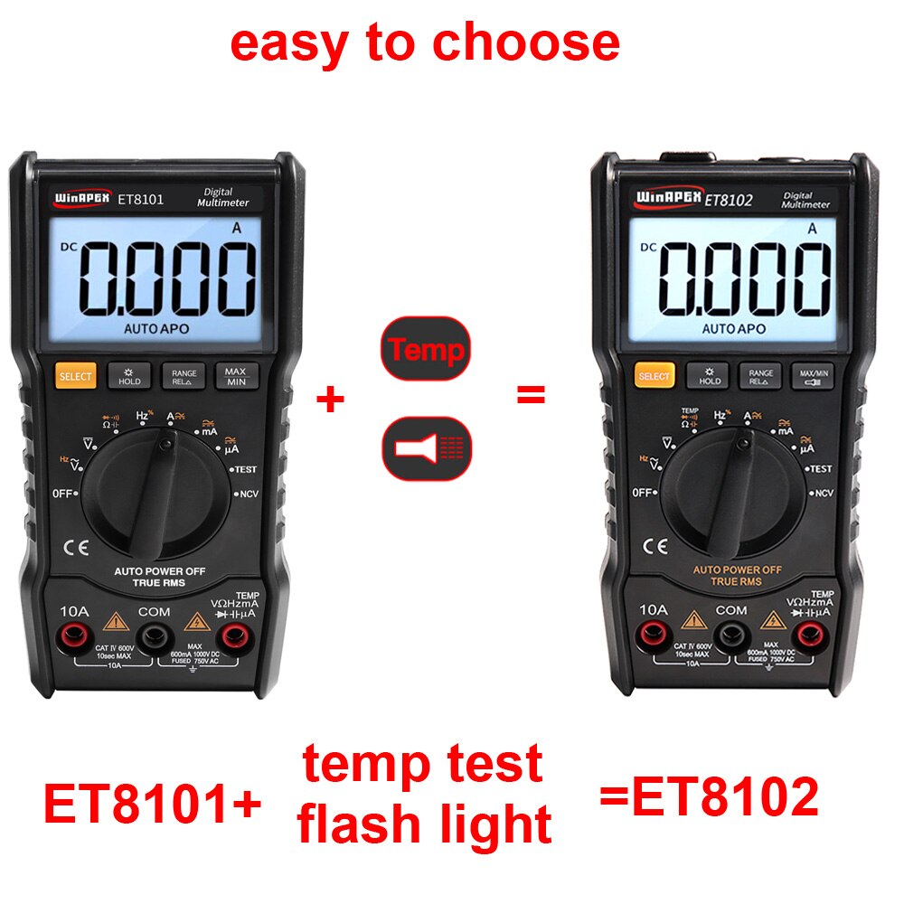 WinAPEX ET8101 Digital Multimeter 6000 Counts NCV Auto Range AC/DC Voltage Meter Temperature Tester Back light