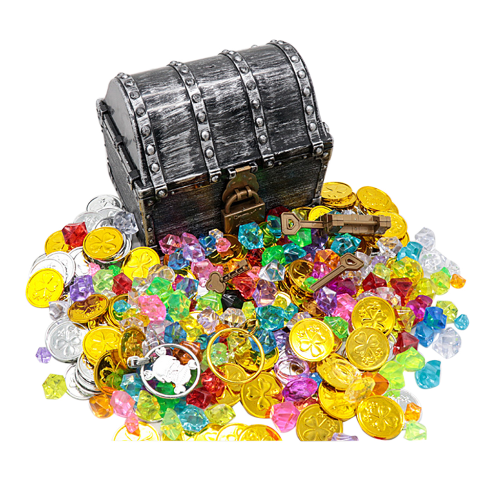 Props Party Favors Trinket Kids Toy Storage Box Pirate Treasure Chest With Lock Jewelry Home Decoration Rings Earrings Playset: C