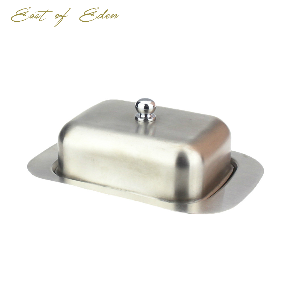 Stainless Steel Butter Cheese Dish Box Container Rectangle Server Storage Keeper Tray Bread Plate With Lid Kitchen Accessories: stainless