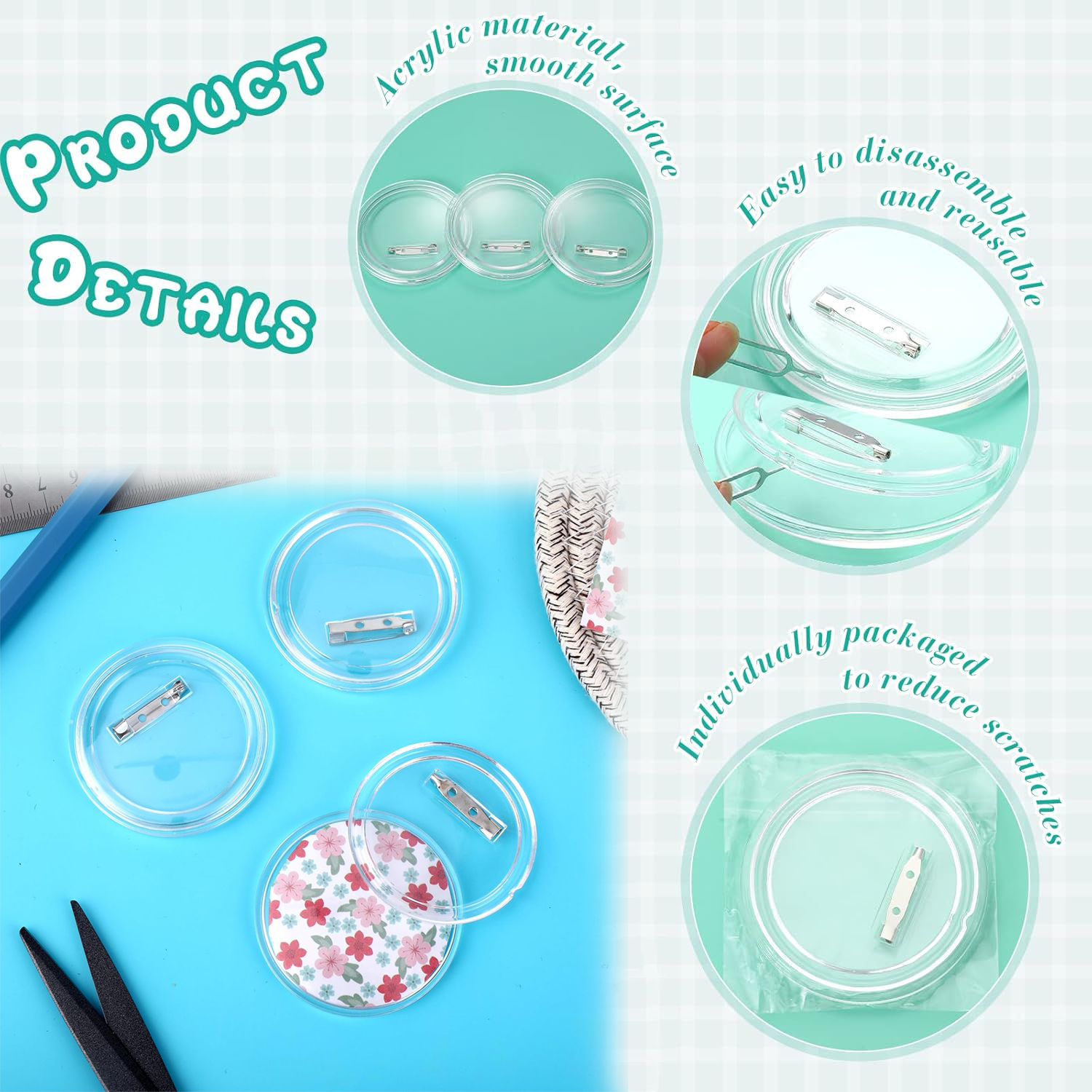 5–20 Stück Acryl-Anstecknadeln, 5,6 cm, transparente Anstecknadeln, Tasten, Anstecker-einstellen, Taste-Hersteller-Rohlinge für Heimwerkerbedarf
