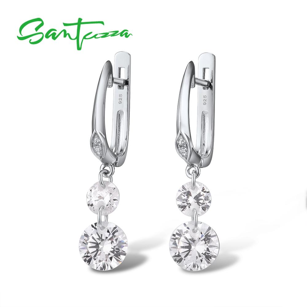 Boucles d'oreilles en argent SANTUZZA pour femmes pur 925 argent Sterling étincelant blanc zircon cubique boucles d'oreilles goutte bijoux fins