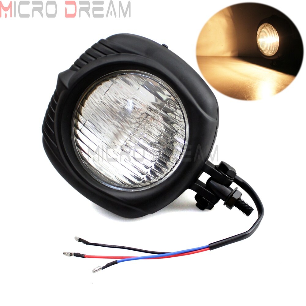 4.5&quot; Motorcycle Sealed Beam Electroline Vintage Headlight for Harley Dyna Sportster Bobber Chopper XS650 Retro Square Head Light: Black with Clear