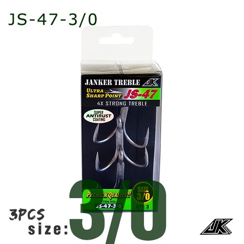 JK JS-47-anzuelos triples para pesca en bote, anzuelos de pesca superantioxidantes, Color gris, 4X, anzuelos de pesca triples fuertes, gancho para Tee #8 ~ 5/0: JS47-3 l 0