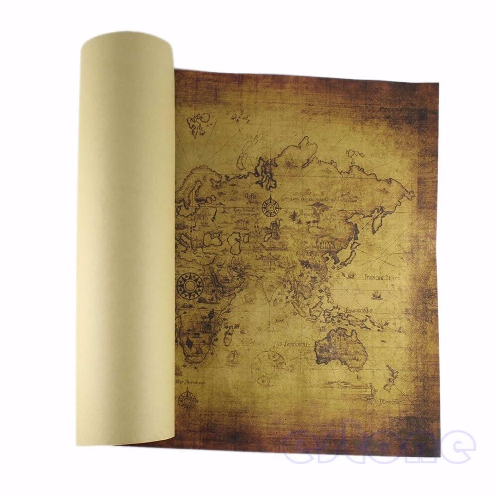 71 x 51cm stor vintage stil retro papir plakat globus gammelt verdenskort mar 29