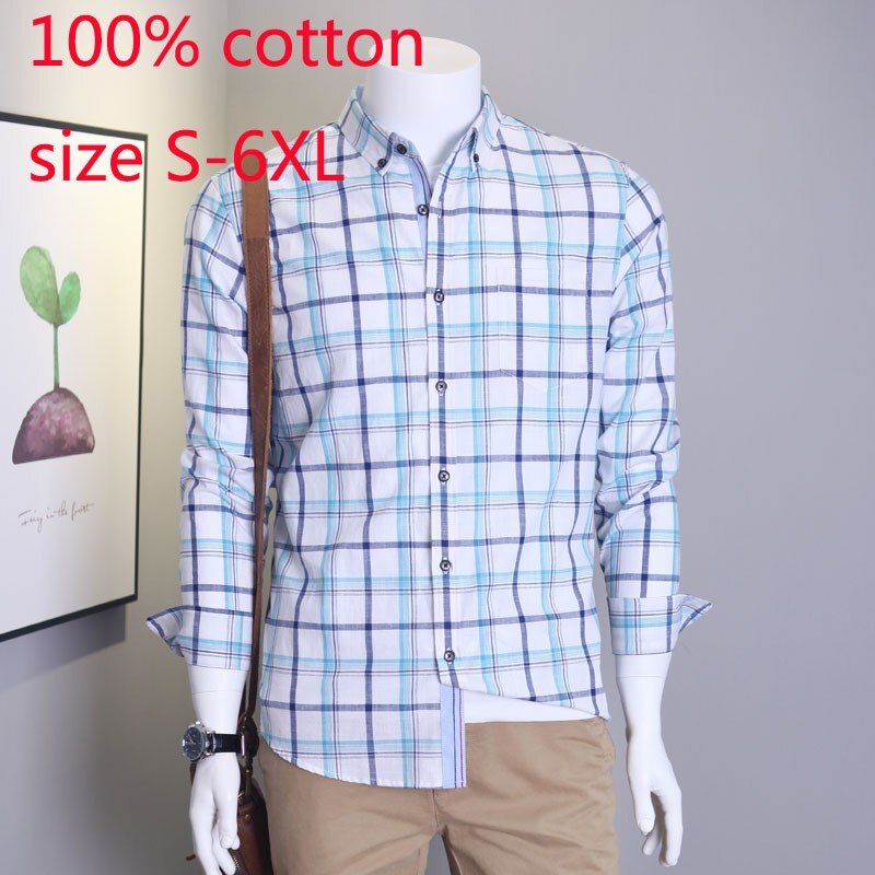 Camisas de manga larga a cuadros para hombre, 100% algodón, talla grande, S, M, L, XL2XL3XL, 4XL, 5XL, 6XL, novedad, a la , primavera y verano