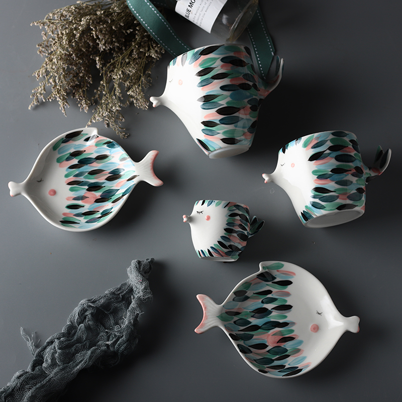 Handmade 3D Fish Shape Ceramic Cup And Saucer Coffee Cup Set Afternoon Black Tea Porcelain Teacup Couple Double Wall Mug