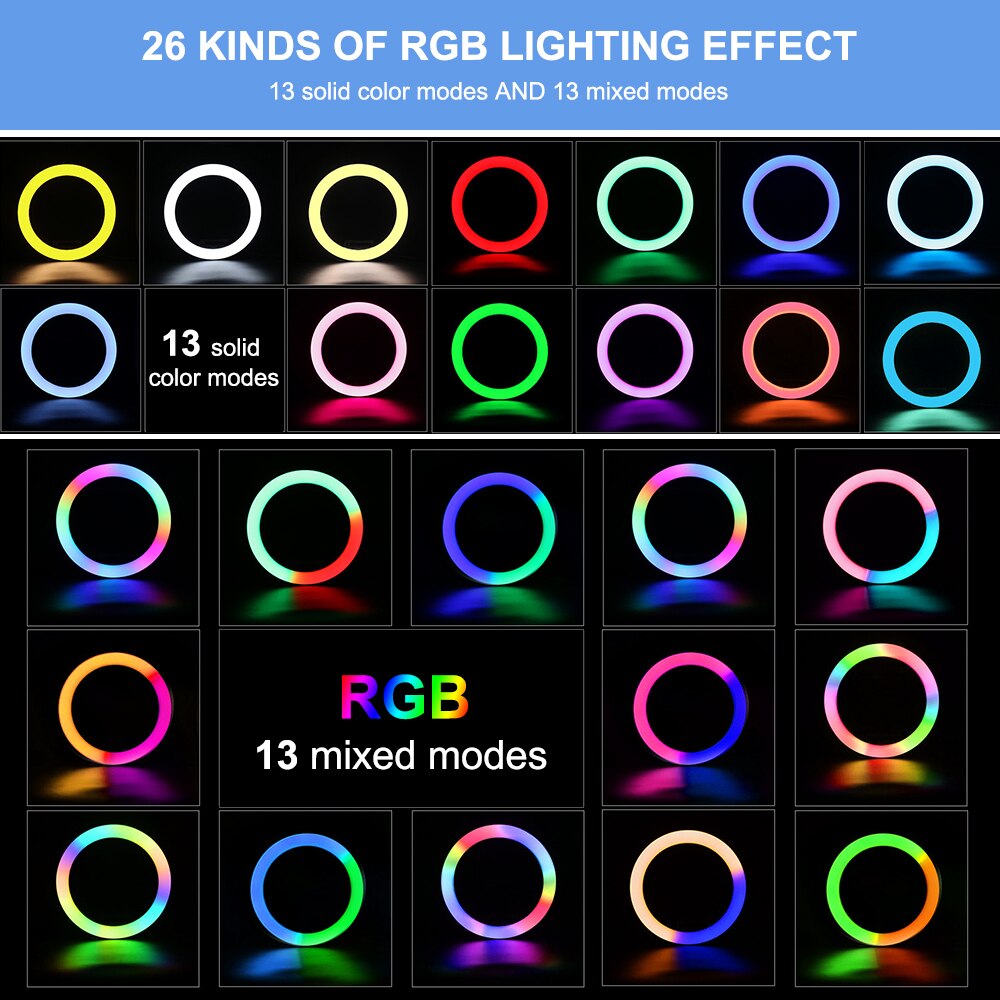 10 "26Cm Rgb Selfie Ring Lamp 26 Rgb Kleuren Licht Voor Mobiele Make Ring Licht Led Ring Licht met Stand Als Tafel Vloerlamp