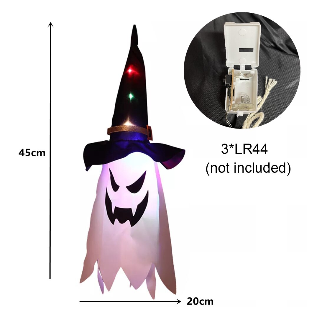 45-80cm led halloween-dekorasjon blinkende lys gypsophila spøkelsesfestival kle seg glødende trollmannsspøkelseshattlampe hengende dekor: Fluorescensgul