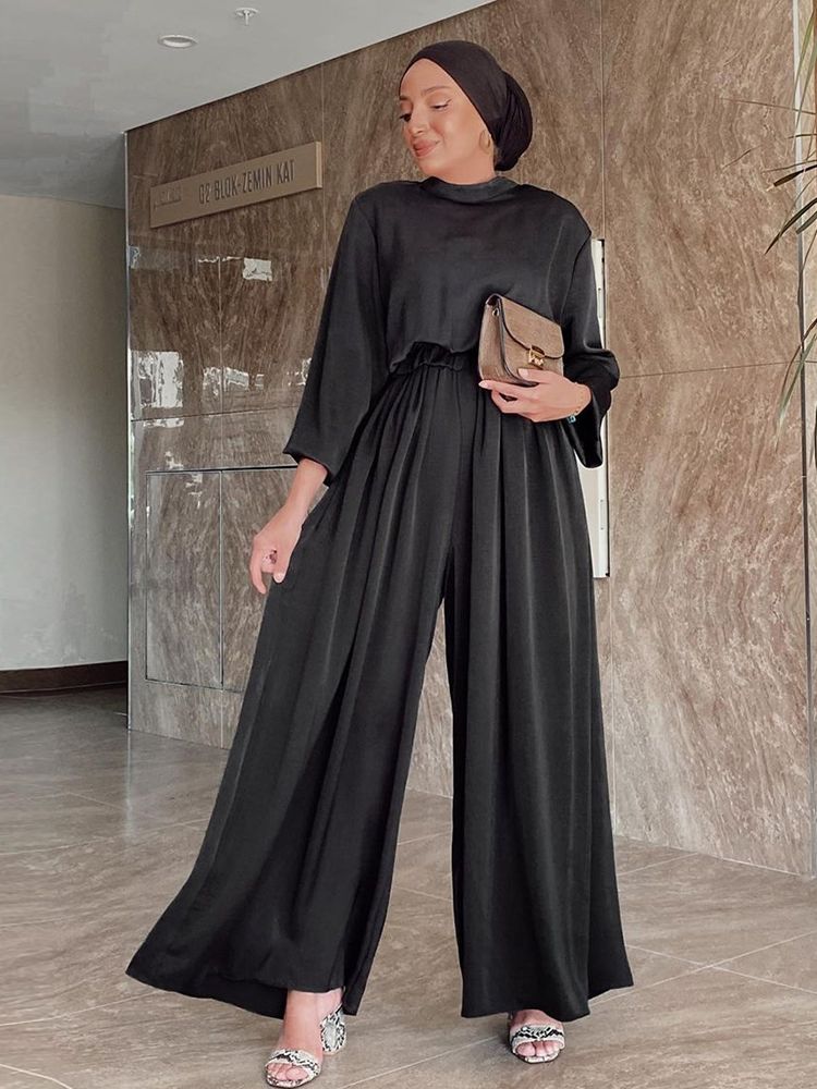 Ensemble musulman pour femmes, Kaftans, Abaya, pour Ramadan, Eid Mubarak, dubaï, turquie, Islam, arabe, vêtements modeste: Black / XXL