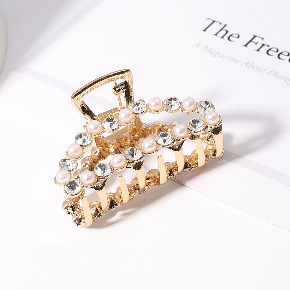 1PcFashion Geometric Imitation Pearl Hair Clips Hair Claw Crab Crystal Retro Heart Shape Hairpin Hair Accessories For Women Girl