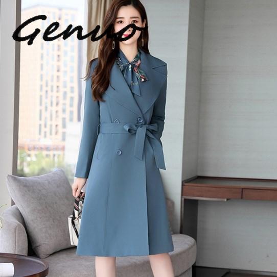 Frühling Herbst Damen Kleid Anzüge Für Büro Tragen Lange Graben Mantel Und Knie Länge Kleid 2 Stück Set Frauen Formale kleider Anzug