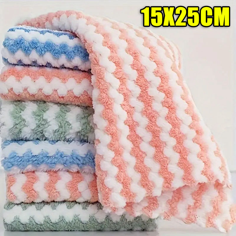 10/40 Uds paños de cocina súper absorbentes paños de limpieza de lana Coral trapos de cocina gruesos para lavar platos toallitas para ventanas de vidrio: Azul / 3 ud