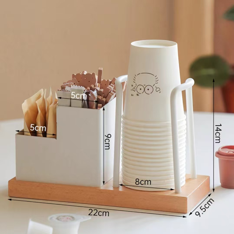 Wooden Coffee Station Organizer with Cup Holder and Condiment Storage - Coffee Bar Accessory for Disposable Cups and Coffee Supp: Burgundy