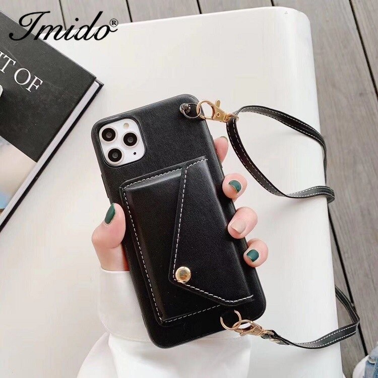 Portefeuille-style étui de téléphone portable sac IPhone11pro carte cuir messager corde adapté pour IPhone X XR XS Max coque de téléphone sac à main