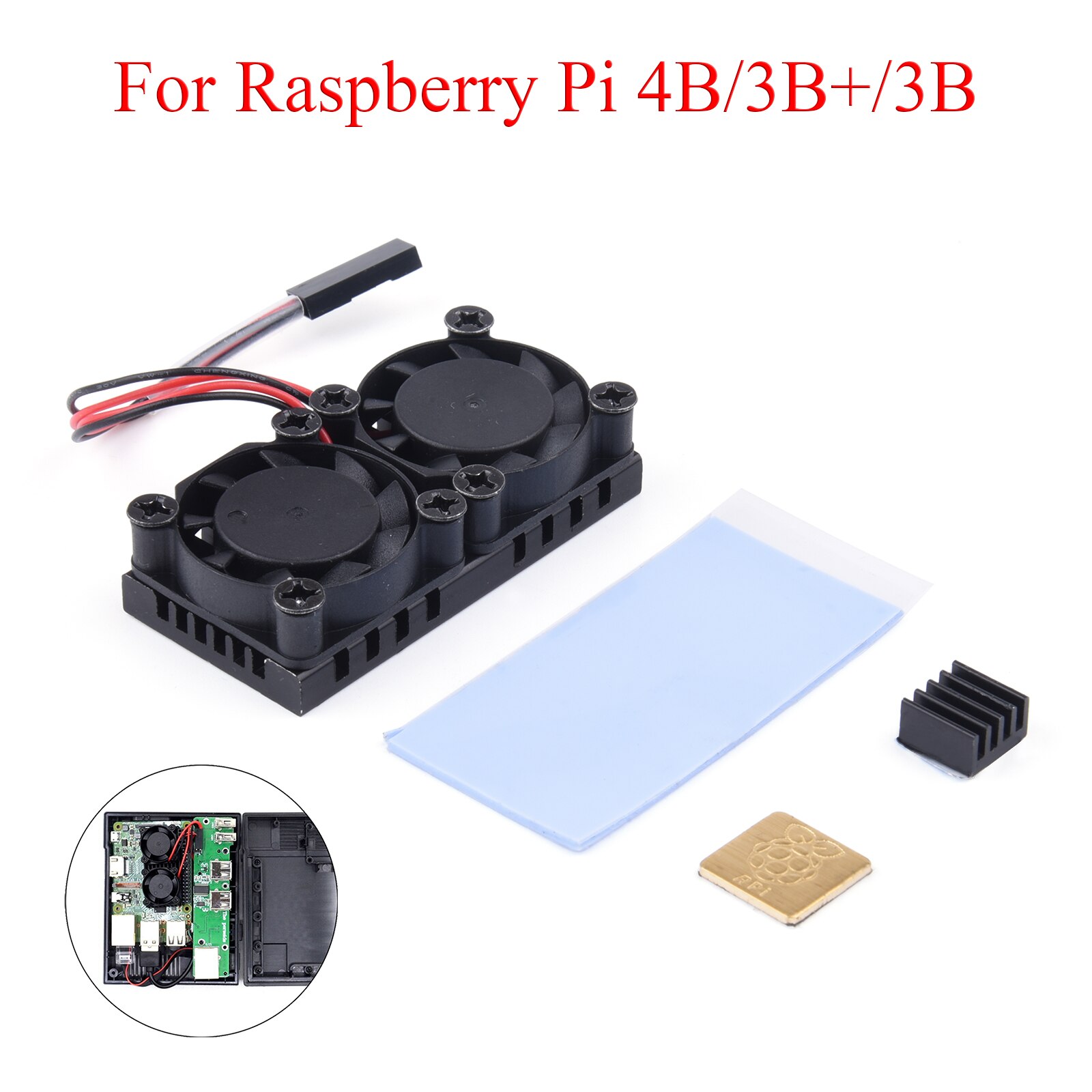 Raspberry Pi 4 Model B Cooling Dual Fan Kit With Heat Sink Double Cooling Fans Cooler Optional For Raspberry Pi 4B/3B+