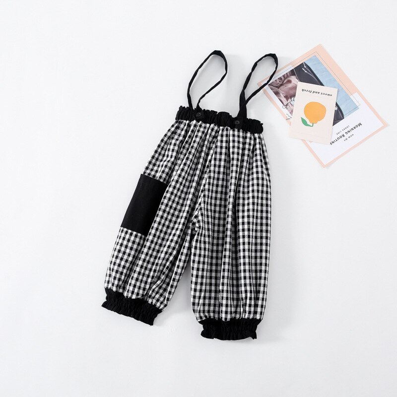 Pantalones de primavera y otoño para bebés, pantalón a cuadros con tirantes tipo linterna, Leggings coreanos de estilo coreano y japonés,