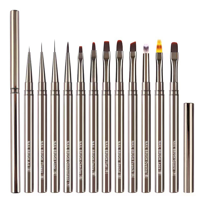 14 Größen Nail Art Pinsel Metallgriff Nail Liner Pinsel Streifenmuster Malpinsel Acryl UV Gel Verlängerung Zeichnung Schnitzstift