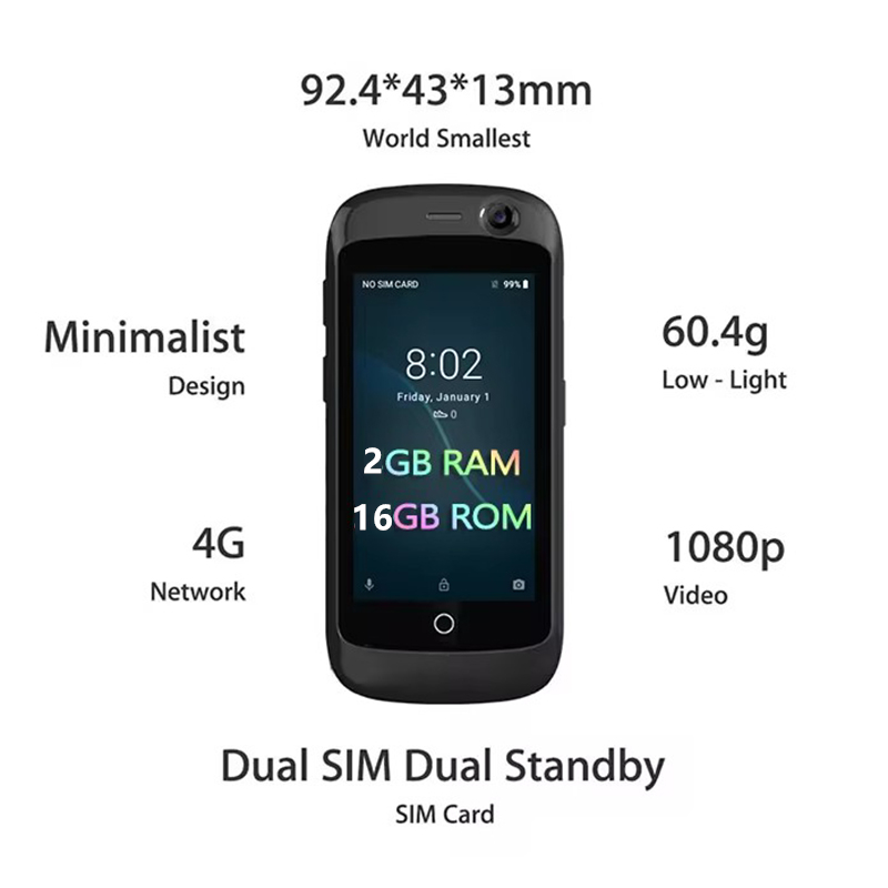 Unihertz Jelly pro Super Mini Smartphone 2GB RAM 16GB ROM 2.45'Android 7.0 8.0MP Quad Core Tasca per carte piccole Telefono cellulare