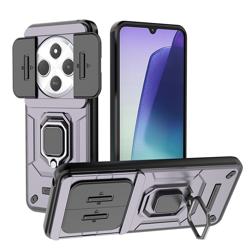 Capa pour Xiaomi Redmi 14C 4G étui caméra coulissante protéger armure coque de téléphone pour Redmi14C Redmy 14C 14 C C14 support magnétique anneau couverture: Argent rose