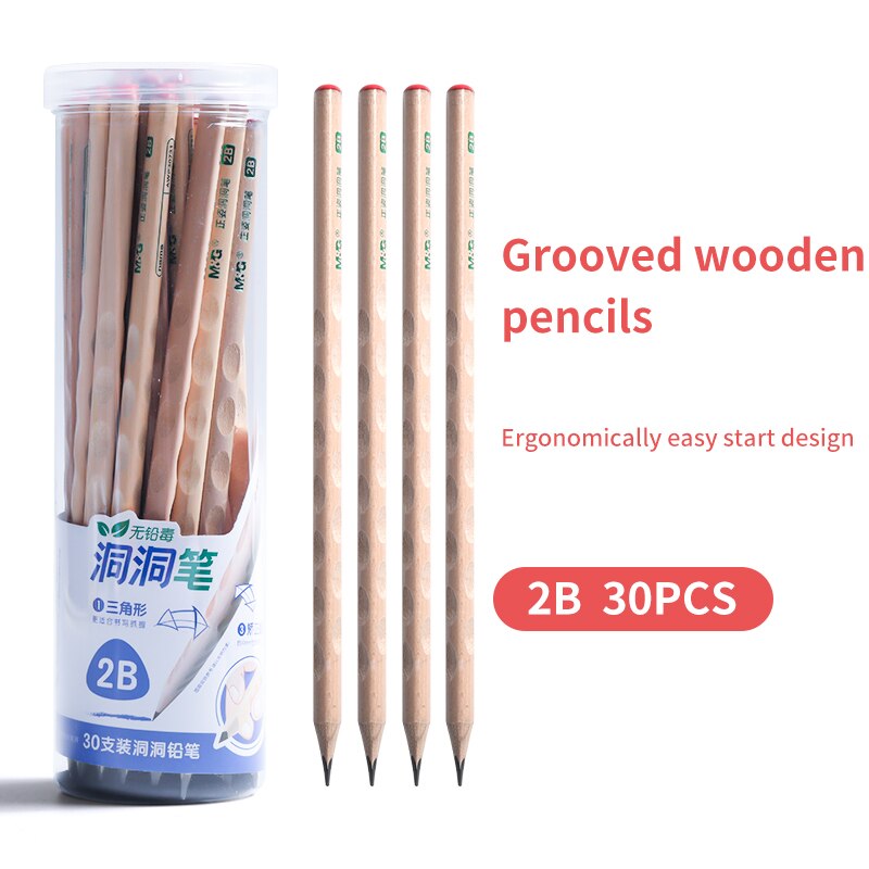 M&G 30pcs/lot Triangle Grooved Bulk Wooden Pencils No Harmful Lead Elements Triangle 2B/HB for School and Office Stationery: 30731 2B 30PCS