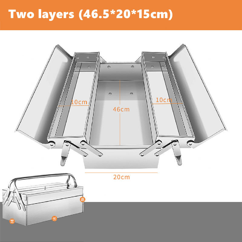 Upgrade Stainless Steel Tools Box Complete Toolbox Metal Side-opening Double-handle Storage Folding Tool Storage: Silver