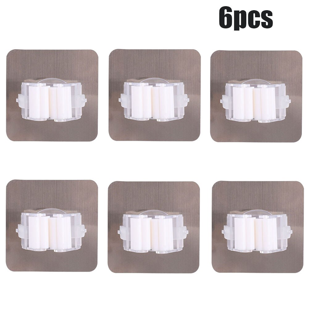 Multifunctionele Haken Mop Houder Wandmontage Organizer, borstel Bezem Hanger Haak Keuken Badkamer Waterdichte Wand Haak Self-Adhesiv: 6pcs White Hooks