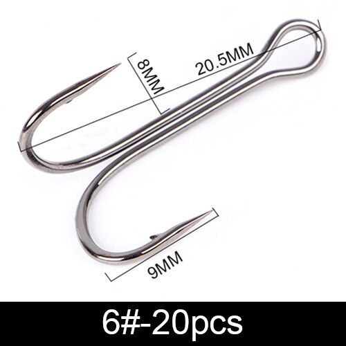 FTK 10-20pcs Double Hook Frog Lure Fishing High Carbon Steel Hook 3/0-6# Fly Tying Worm Silicone Bait Double Fishing Hook: Light Grey