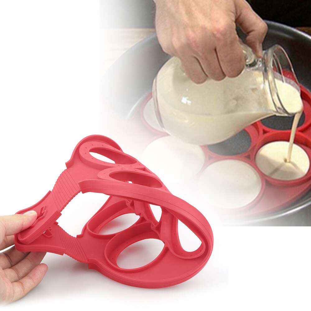 7 huller pandekage silikone form cirkulære stegte æg forme nonstick flip pandekagemaskine omelet æggeforme ringe madlavningsværktøj