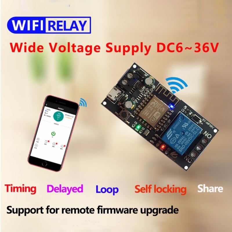 Sinilink WiFi praktisch Fernbedienung Relais Modul DC6V ~ 36V Clever Heimat Telefon APP ESP-12F XY-WF36V