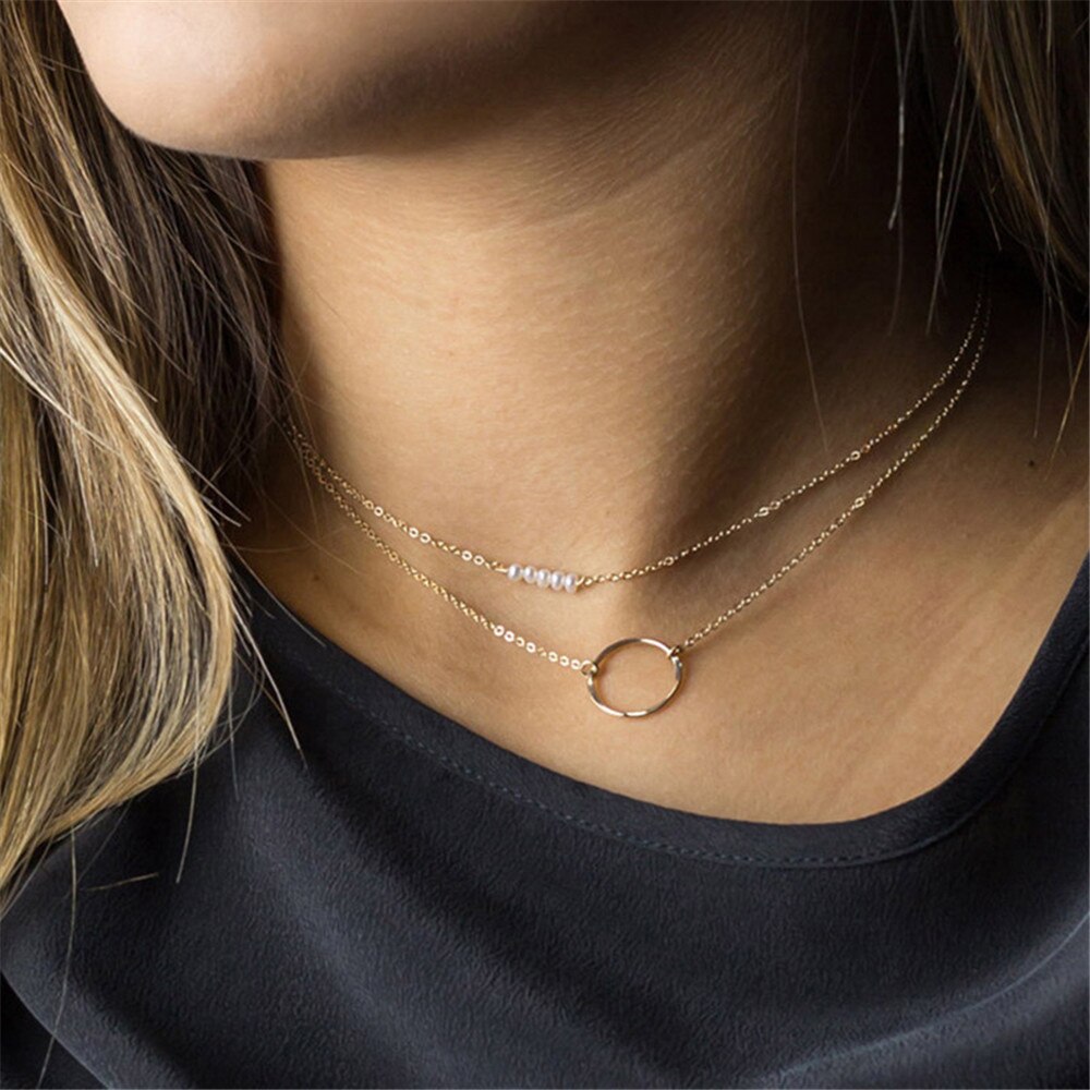 Visunion 316L Edelstahl Halskette Minimalistischen Perle kreis für Frauen Mädchen Elegante exquisit Kreis Runde Halskette Schmuck